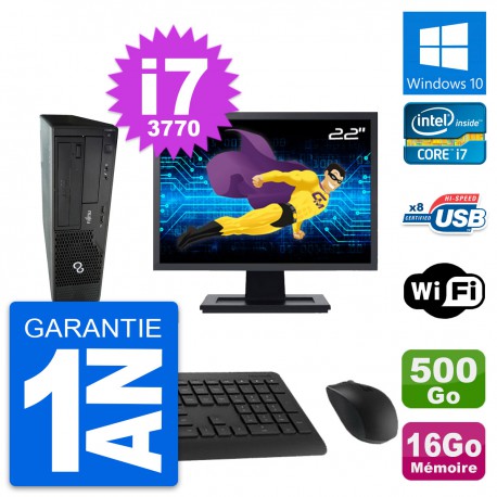 PC Fujitsu E510 DT Ecran 22" Intel i7-3770 RAM 16Go Disque 500Go Windows 10 Wifi