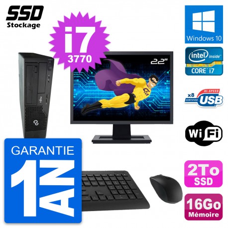 PC Fujitsu Esprimo E510 DT Ecran 22" i7-3770 RAM 16Go SSD 2To Windows 10 Wifi