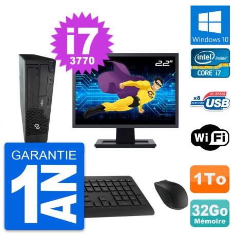 PC Fujitsu E510 DT Ecran 22" Intel i7-3770 RAM 32Go Disque 1To Windows 10 Wifi