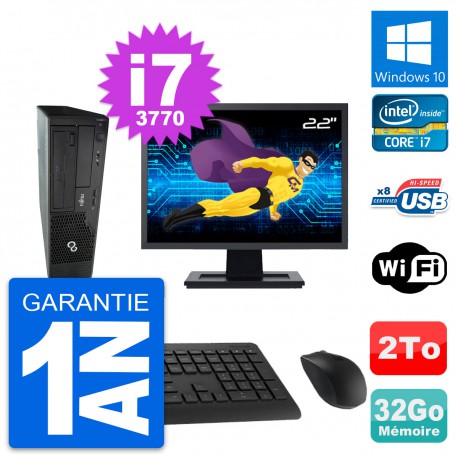 PC Fujitsu E510 DT Ecran 22" Intel i7-3770 RAM 32Go Disque 2To Windows 10 Wifi