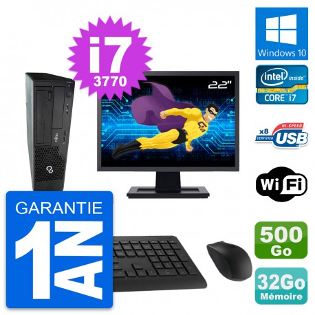 PC Fujitsu E510 DT Ecran 22" Intel i7-3770 RAM 32Go Disque 500Go Windows 10 Wifi