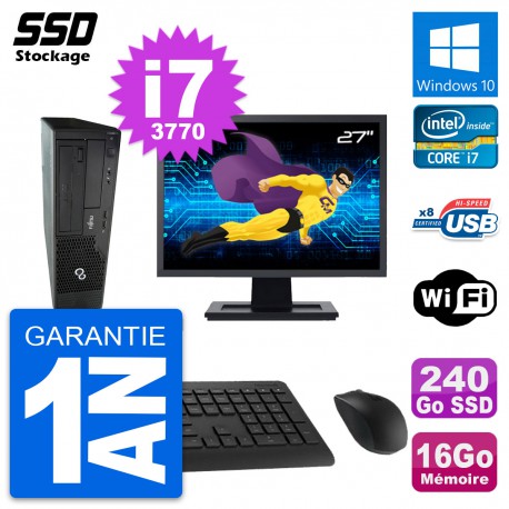 PC Fujitsu E510 DT Ecran 27" Intel i7-3770 RAM 16Go SSD 240Go Windows 10 Wifi