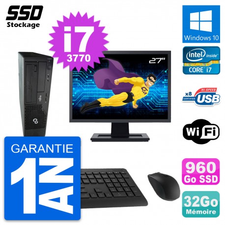 PC Fujitsu E510 DT Ecran 27" Intel i7-3770 RAM 32Go SSD 960Go Windows 10 Wifi