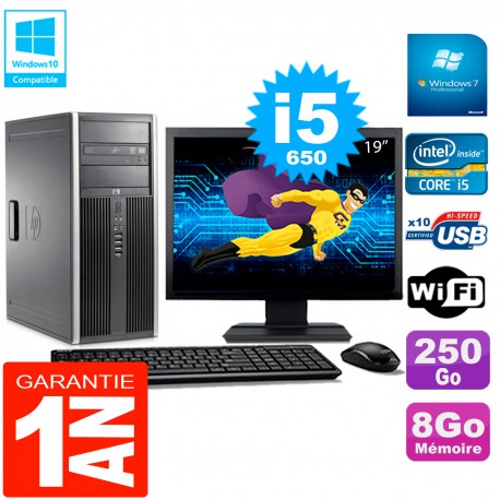 PC HP 8100 Tour Ecran 19" Core i5-650 RAM 8Go Disque 250Go Graveur DVD Wifi W7