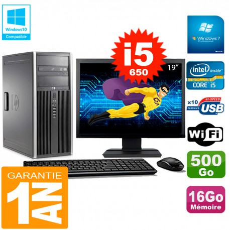 PC HP 8100 Tour Ecran 19" Core i5-650 RAM 16Go Disque 500Go Graveur DVD Wifi W7