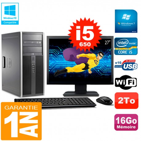 PC HP 8100 Tour Ecran 27" Core i5-650 RAM 16Go Disque 2To Graveur DVD Wifi W7