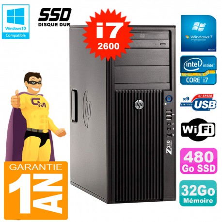 PC HP WorkStation Z210 Tour Core i7-2600 RAM 32Go SSD 480Go Graveur DVD Wifi W7
