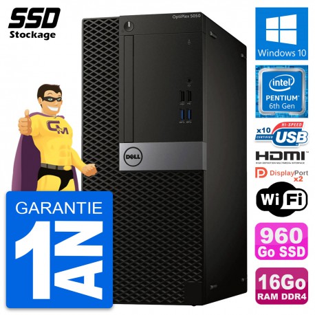 PC Tour Dell OptiPlex 5050 Pentium G4400 RAM 16Go SSD 960Go HDMI Windows 10 Wifi