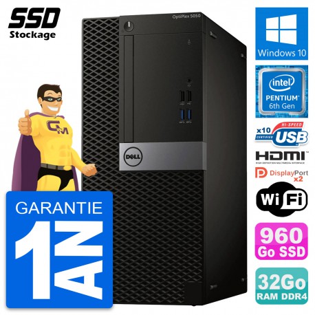 PC Tour Dell OptiPlex 5050 Pentium G4400 RAM 32Go SSD 960Go HDMI Windows 10 Wifi