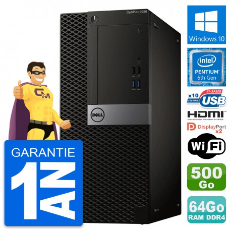 PC Tour Dell OptiPlex 5050 G4400 RAM 64Go Disque Dur 500Go HDMI Windows 10 Wifi