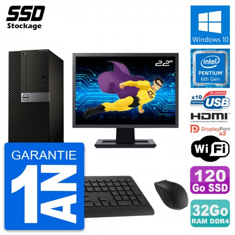 PC Tour Dell 5050 Ecran 22" Intel G4400 RAM 32Go SSD 120Go HDMI Windows 10 Wifi
