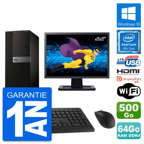 PC Tour Dell 5050 Ecran 22" G4400 RAM 64Go Disque Dur 500Go HDMI Windows 10 Wifi