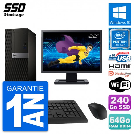 PC Tour Dell 5050 Ecran 22" Intel G4400 RAM 64Go SSD 240Go HDMI Windows 10 Wifi