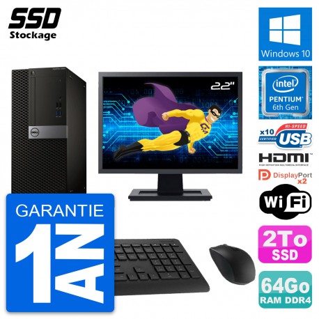 PC Tour Dell 5050 Ecran 22" Pentium G4400 RAM 64Go SSD 2To HDMI Windows 10 Wifi