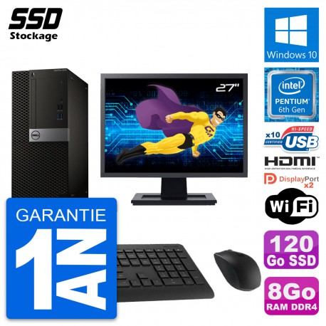 PC Tour Dell 5050 Ecran 27" Intel G4400 RAM 8Go SSD 120Go HDMI Windows 10 Wifi