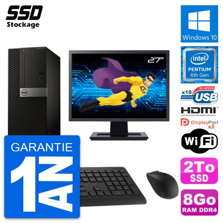 PC Tour Dell 5050 Ecran 27" Pentium G4400 RAM 8Go SSD 2To HDMI Windows 10 Wifi