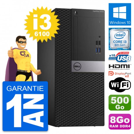 PC Tour Dell OptiPlex 5050 i3-6100 RAM 8Go Disque Dur 500Go HDMI Windows 10 Wifi