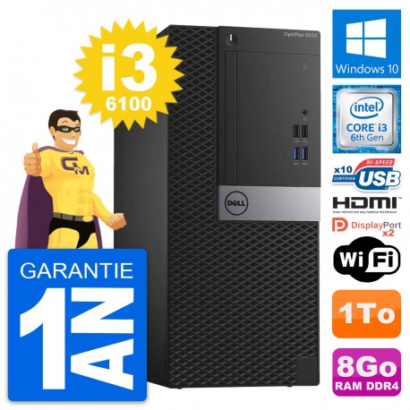 PC Tour Dell OptiPlex 5050 Intel i3-6100 RAM 8Go Disque 1To HDMI Windows 10 Wifi