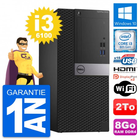 PC Tour Dell OptiPlex 5050 Intel i3-6100 RAM 8Go Disque 2To HDMI Windows 10 Wifi