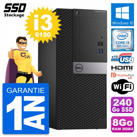 PC Tour Dell OptiPlex 5050 Intel i3-6100 RAM 8Go SSD 240Go HDMI Windows 10 Wifi