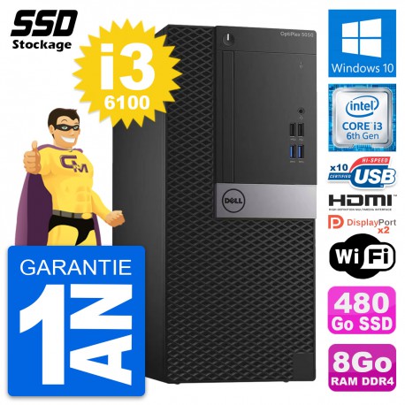 PC Tour Dell OptiPlex 5050 Intel i3-6100 RAM 8Go SSD 480Go HDMI Windows 10 Wifi