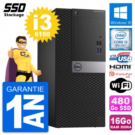 PC Tour Dell OptiPlex 5050 Intel i3-6100 RAM 16Go SSD 480Go HDMI Windows 10 Wifi