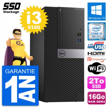 PC Tour Dell OptiPlex 5050 MT Core i3-6100 RAM 16Go SSD 2To HDMI Windows 10 Wifi