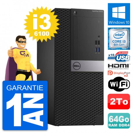 PC Tour Dell OptiPlex 5050 Core i3-6100 RAM 64Go Disque 2To HDMI Windows 10 Wifi