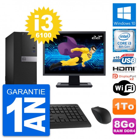 PC Tour Dell 5050 Ecran 22" Core i3-6100 RAM 8Go Disque 1To HDMI Windows 10 Wifi