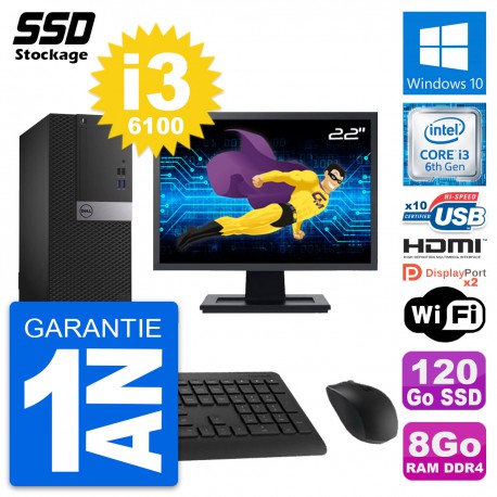 PC Tour Dell 5050 Ecran 22" Intel i3-6100 RAM 8Go SSD 120Go HDMI Windows 10 Wifi