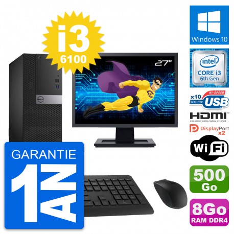 PC Tour Dell 5050 MT Ecran 27" i3-6100 RAM 8Go Disque 500Go HDMI Windows 10 Wifi