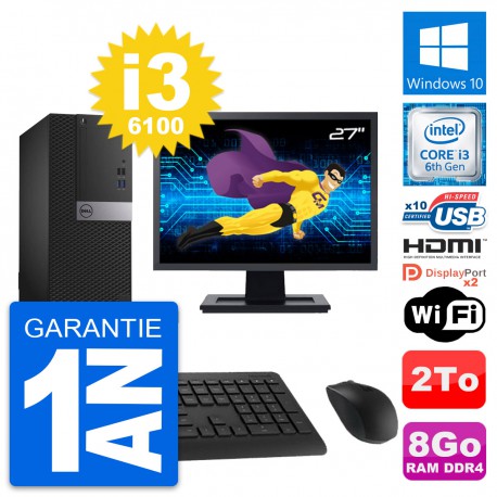 PC Tour Dell 5050 Ecran 27" Core i3-6100 RAM 8Go Disque 2To HDMI Windows 10 Wifi