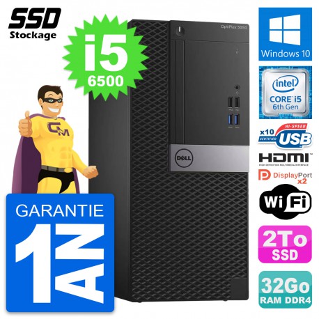 PC Tour Dell OptiPlex 5050 Intel i5-6500 RAM 32Go SSD 2To HDMI Windows 10 Wifi