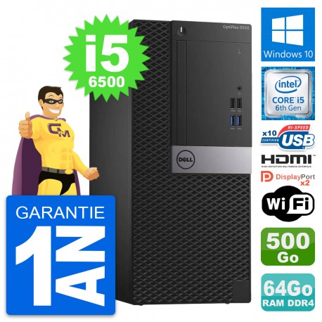 PC Tour Dell OptiPlex 5050 MT i5-6500 RAM 64Go Disque 500Go HDMI Windows 10 Wifi
