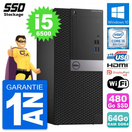 PC Tour Dell OptiPlex 5050 Intel i5-6500 RAM 64Go SSD 480Go HDMI Windows 10 Wifi