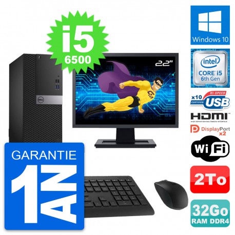 PC Tour Dell 5050 MT Ecran 22" i5-6500 RAM 32Go Disque 2To HDMI Windows 10 Wifi