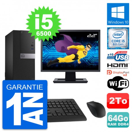 PC Tour Dell 5050 MT Ecran 22" i5-6500 RAM 64Go Disque 2To HDMI Windows 10 Wifi