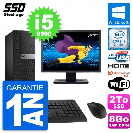 PC Tour Dell 5050 MT Ecran 27" Core i5-6500 RAM 8Go SSD 2To HDMI Windows 10 Wifi