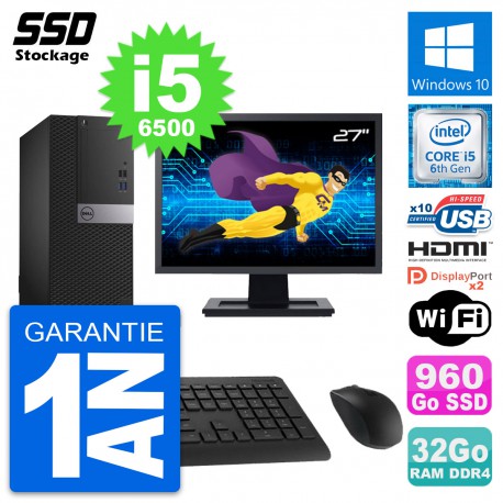 PC Tour Dell 5050 Ecran 27" Core i5-6500 RAM 32Go SSD 960Go HDMI Windows 10 Wifi