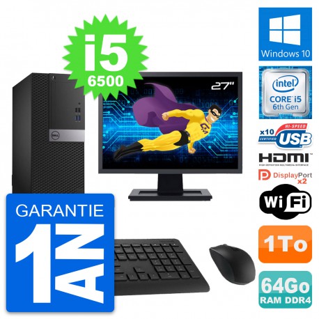 PC Tour Dell 5050 MT Ecran 27" i5-6500 RAM 64Go Disque 1To HDMI Windows 10 Wifi