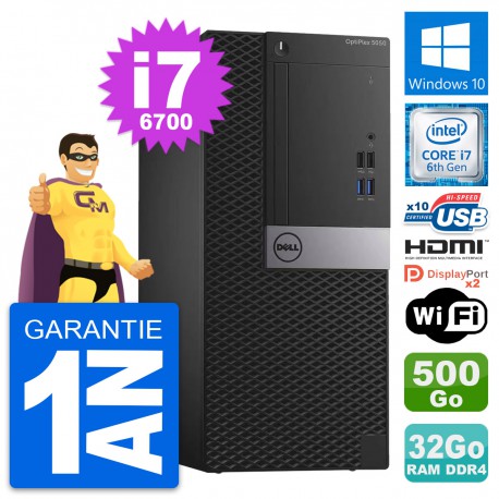 PC Tour Dell OptiPlex 5050 MT i7-6700 RAM 32Go Disque 500Go HDMI Windows 10 Wifi