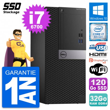 PC Tour Dell OptiPlex 5050 Intel i7-6700 RAM 32Go SSD 120Go HDMI Windows 10 Wifi
