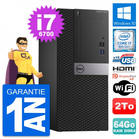 PC Tour Dell OptiPlex 5050 Core i7-6700 RAM 64Go Disque 2To HDMI Windows 10 Wifi