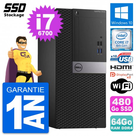 PC Tour Dell OptiPlex 5050 Intel i7-6700 RAM 64Go SSD 480Go HDMI Windows 10 Wifi