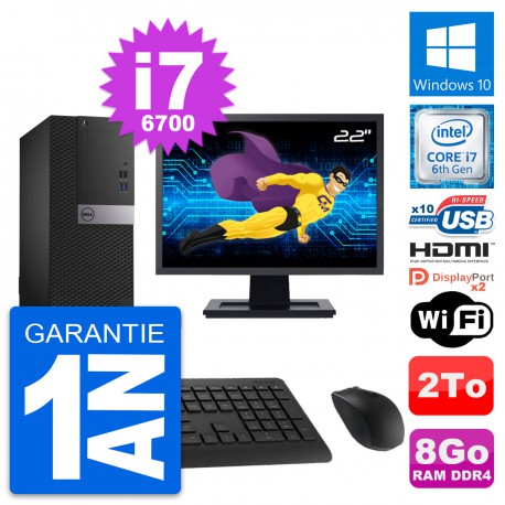 PC Tour Dell 5050 Ecran 22" Core i7-6700 RAM 8Go Disque 2To HDMI Windows 10 Wifi