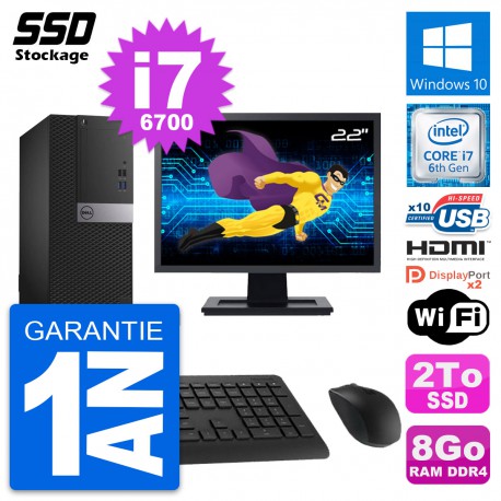 PC Tour Dell 5050 MT Ecran 22" Core i7-6700 RAM 8Go SSD 2To HDMI Windows 10 Wifi