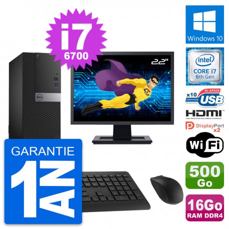 PC Tour Dell 5050 Ecran 22" i7-6700 RAM 16Go Disque 500Go HDMI Windows 10 Wifi