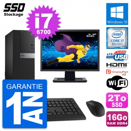 PC Tour Dell 5050 Ecran 22" Intel i7-6700 RAM 16Go SSD 2To HDMI Windows 10 Wifi
