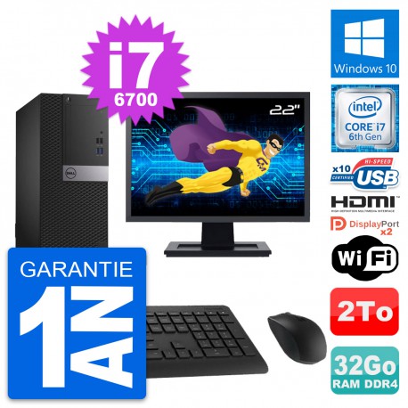 PC Tour Dell 5050 MT Ecran 22" i7-6700 RAM 32Go Disque 2To HDMI Windows 10 Wifi
