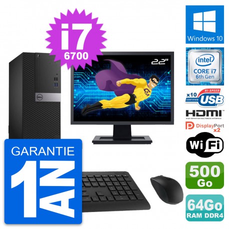 PC Tour Dell 5050 Ecran 22" i7-6700 RAM 64Go Disque 500Go HDMI Windows 10 Wifi